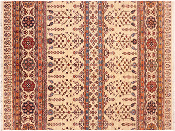 handmade Geometric Khorgeen Beige Blue Hand Knotted RECTANGLE 100% WOOL area rug 6x7